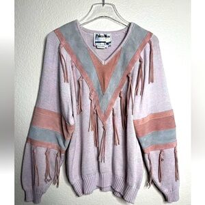 Vintage Women’s Pioneer Wear Pastel Suede Fringe Sweater Western Size Small